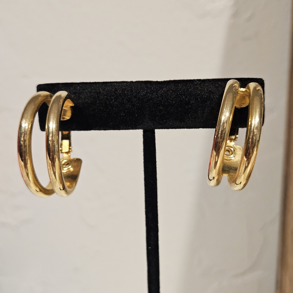Elegant Vintage Gold Double Hoop Earrings Women's Jewelry - Picture 2 of 3